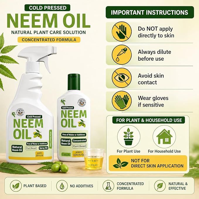 Neem Oil Spray for Plants (Makes 320 Fl Oz)- Pure Cold Pressed Neem Oil | Indoor & Outdoor