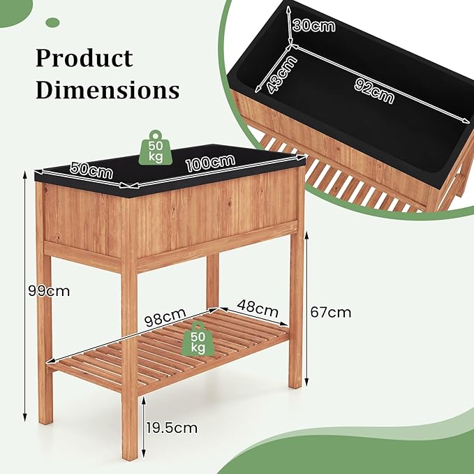 Giantex Raised Garden Bed, Wood Planter Box with Plant Stand & Black Liner, 40"x20"x39" Raised Bed for Indoor Outdoor Plants, Vegetables Flower Herbs Fruit Gardening (2,Reddish Brown)