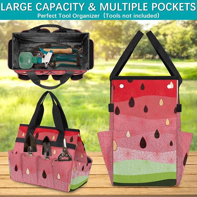 Garden Tool Bag Organizer Garden Tote Bag with Pockets Watermelon Slice Tool Storage Organizer Gardening Tool Kit Holder 13" x 6.8" x 2.8"