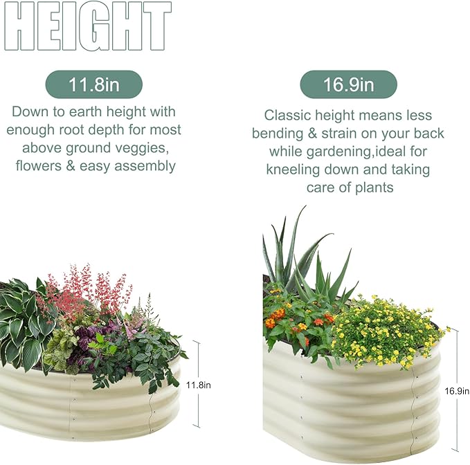 2Pcs 17" Tall Raised Galvanized Steel Garden Bed Modular Planter for Gardening, Vegetables, Flowers Tall Oval Galvanized Metal 9-in-1 Raised Garden Beds Outdoor (Graphite Black)