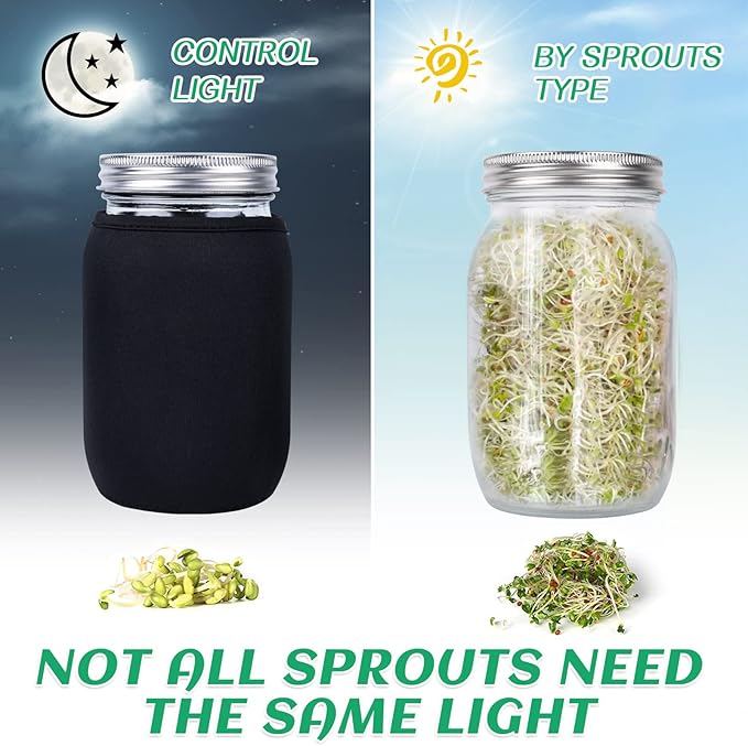 Kikerike Seed Sprouting Jar Kit with 4 Wide Mouth Mason Jars Bean Sprouts Growing Kit Microgreens Growing Jar with Mesh Screen Lids Sprouter Sprouts Maker for Growing Broccoli, Alfalfa, Mung Bean