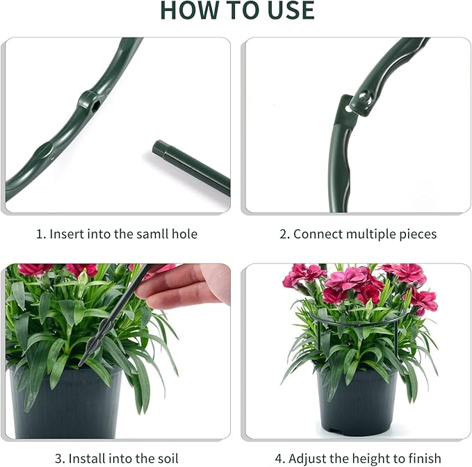 Upgraded 12 Pack Plant Support Plant Stakes,Half Round Plant Support Ring Plastic Plant Cage Holder Flower Pot Climbing Trellis for Small Plant Flower Vegetable,Indoor Plants with 20 Pcs Plant Labels