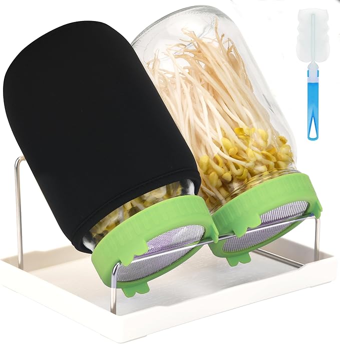  [Large Size] 68oz Sprouting Kit, 2 Sprouting Jar Kits, Wide Mouth Jars with Stainless Steel Screen Sprout Lid, 2000ml Sprouts Growing Kit, Seed Sprouter Set for Growing Broccoli, Bean, Alfalfa ﻿