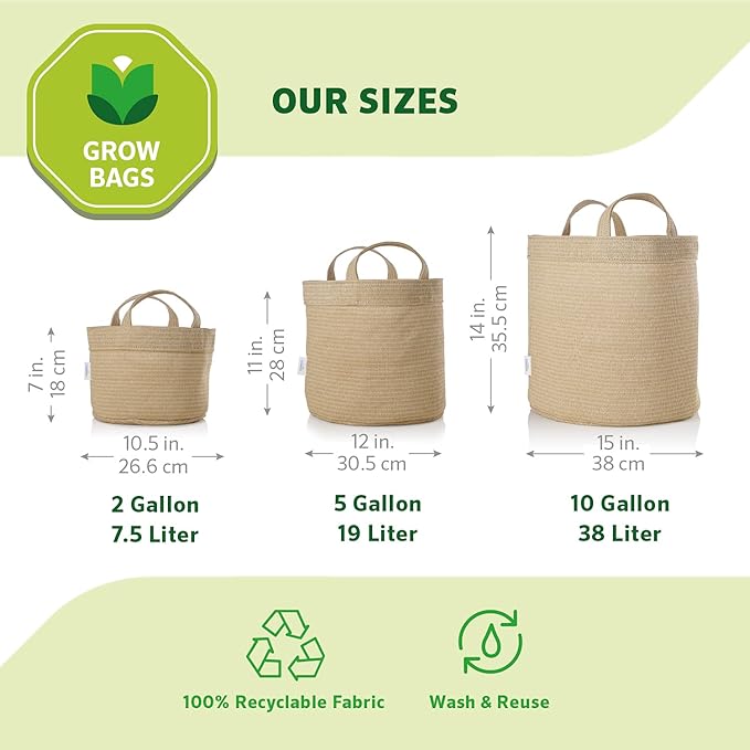 Coolaroo 4-Pack 5 Gallon Heavy Duty Plant/Vegetable/Herb/Fruit Breathable Fabric Grow Planter Pot Bags with Handles, Desert Sand