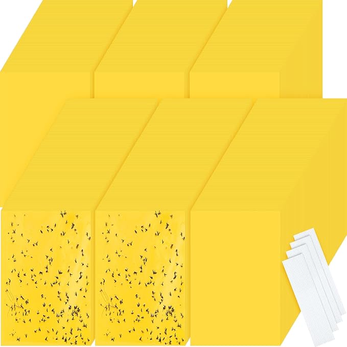 Qualirey 900 Pcs 6 x 8 Inch Yellow Sticky Traps for Plant Double Sided Sticky Trap with Twist Ties Fly Traps for Fruit Insect Fungus Bugs Indoor Outdoor
