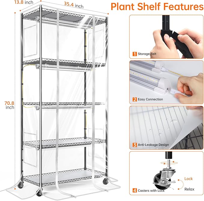 Bstrip Indoor Greenhouse with Grow Light, Mini Green House with 4 Pack T8 Full Spectrum Plant Lights with Timer, Indoor Greenhouse Cabinet for Indoor Plant, Seed Starting, Seed Tray, 29.5"x13.8"x59"