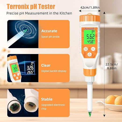Food pH Meter Digital pH Tester for Food Fermentation Canning Cooking – Accurate pH Meter for Sourdough Bread, Cheese, Hot Sauce, Yogurt – Smart Water Resistant Food