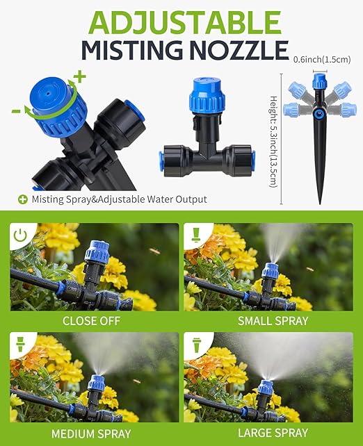 HIRALIY 118FT Greenhouse Misting Drip Irrigation Kit with Water Timer, Quick Connector Design Garden Watering System, Automatic Irrigation System with Tubing, Nozzles for Hanging Plants, Raised Bed
