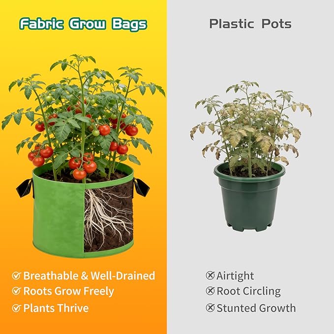 10 Gallon Grow Bags, 18 Pack Colorful Fabric Plant Pots with Handles Nonwoven Potato Grow Bags Plant Growing Containers for Indoor Outdoor Garden Fruit Vegetable Flower
