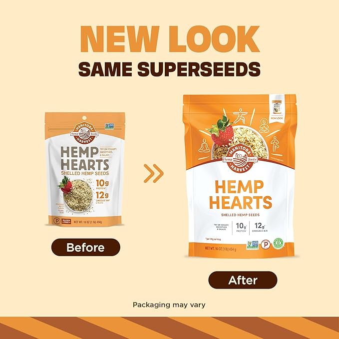 Manitoba Harvest Hemp Hearts, Shelled Hemp Seeds - 16oz - 10g Plant Protein & 12g Omega 3 & 6 per 30g serving - Easy to Digest with 9 Amino Acids - Gluten Free, Non-GMO Project Verified