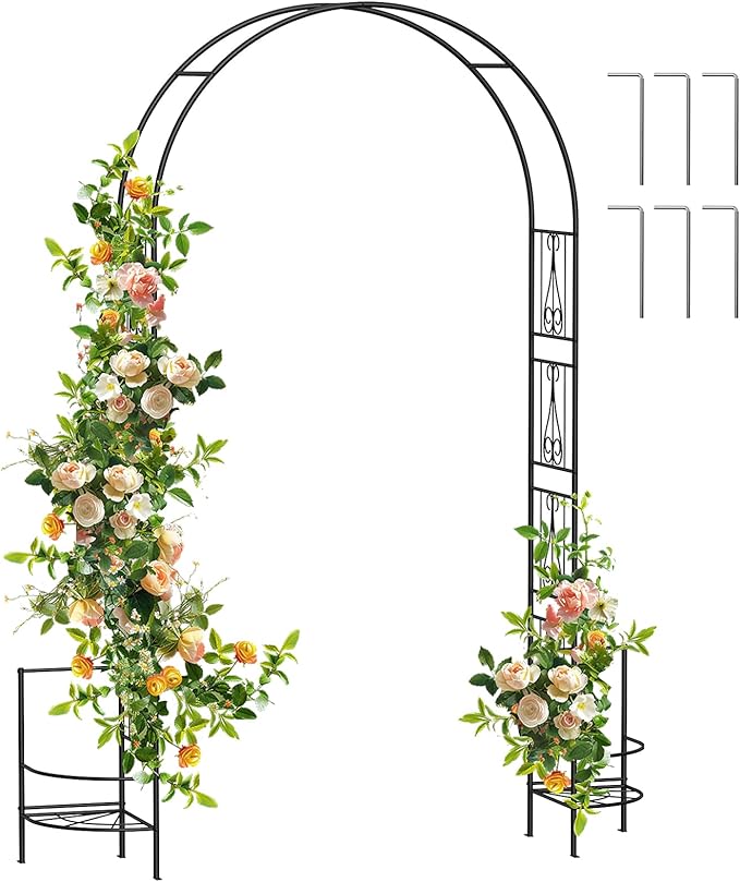 Garden Arch Arbor with Planter Boxes,Metal Trellis for Climbing Plants Outdoor, Wedding Arch Archway for Ceremony Party Decorations Pergola for Backyard, Lawn, Patio, Yard