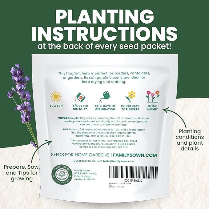 Lavender – 7,000 Seeds for Planting – 2026 Season – 1/4 Ounce Pouch