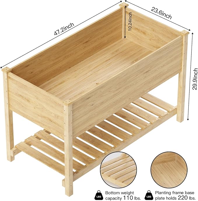 Kullavik 3 pcs Raised Garden Bed with Legs,Outdoor Elevated Cedar Wood Planter Box with Storage Shelf for Vegetables/Flowers/Herbs in Balcony/Backyard/Patio,220lb Capacity-Natural