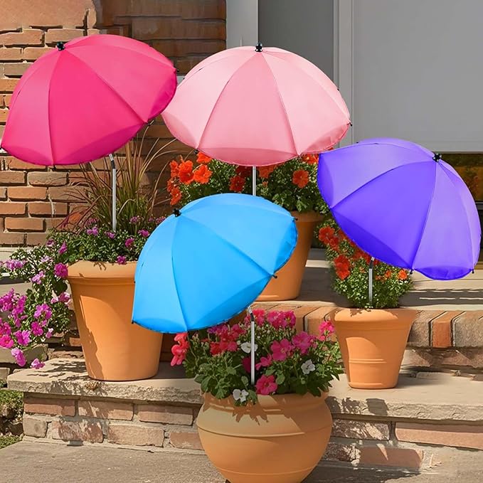 Voccos Upgraded Plant Umbrellas for Outdoor Plants 50" Tall 26" Canopy Adjustable Angle Garden Bed Shade Cover with Sturdy Metal Stake & UV Protection Plant Cover for Potted Plants Flower Pot