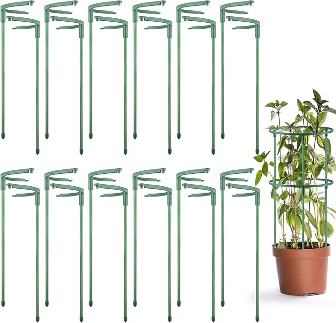 24 PCS Plant Support Stakes, Stackable 3 Tier Garden Flower Support, Half Round Plant Stakes, Tomato Cages, Trellis Support Rings for Climbing Plants Vegetables Flowers Fruits
