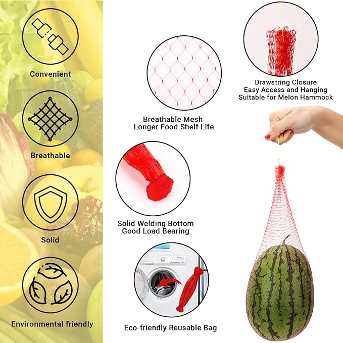 Onions Fresh Bag, 100 Pack Large Melon Hammock for Trellis Mesh Vegetable Bags Reusable Produce Bags Watermelon Nets Melon Cradle for Garden, Honeydew Melon, Cantaloupe, 23.6 inch