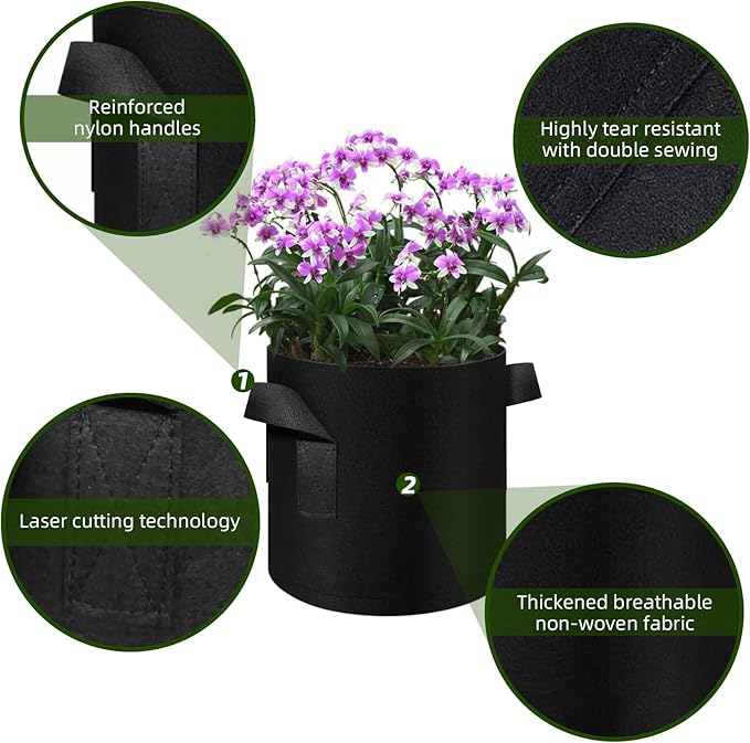 12 Pack 3 Gallon Plant Grow Bags, Thickened Nonwoven Fabric Pots with Handles, Vegetable Planter Bags Containers, Cloth Planters for Garden Vegetable/Flower/Plant/Fruits Outdoor (Black)