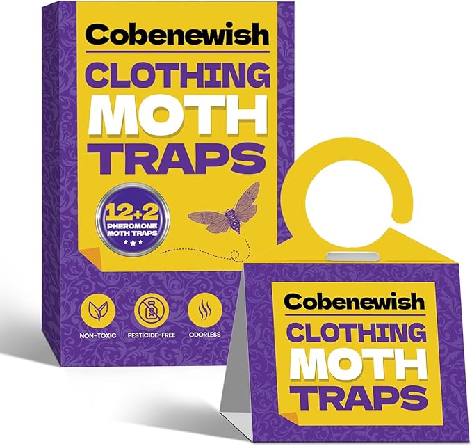 14 Pack Premium Clothes Moth Traps for House Indoor, Double Potent Pheromone Sticky Glue Moths Killer Repellent for Closet Organizers & Storage No Mothballs Odor Home Pest Control Trap