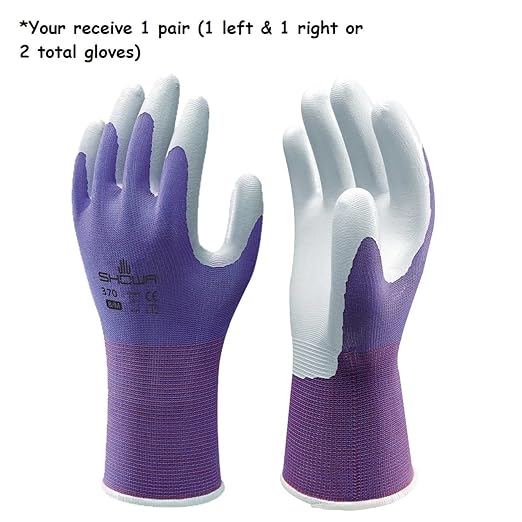 SHOWA Atlas 370 Professional Nitrile Work Gloves, Breathable High-Dexterity Precision Grip for Landscaping, Gardening & Assembly, General Purpose Gloves, Purple, X-Small, 1-Pair