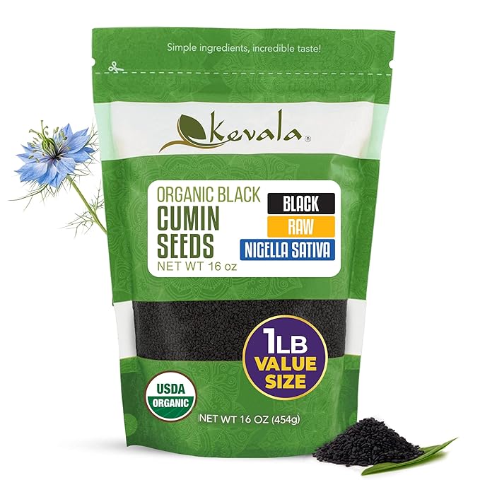 Kevala Organic Raw Black Cumin Seeds (Nigella Sativa) - Gluten Free Seasoning for Salads, Vegan Option for a Variety of Diets, For Healthy Cooking in Restaurants, Kitchen Staple, 1lb, 16 oz