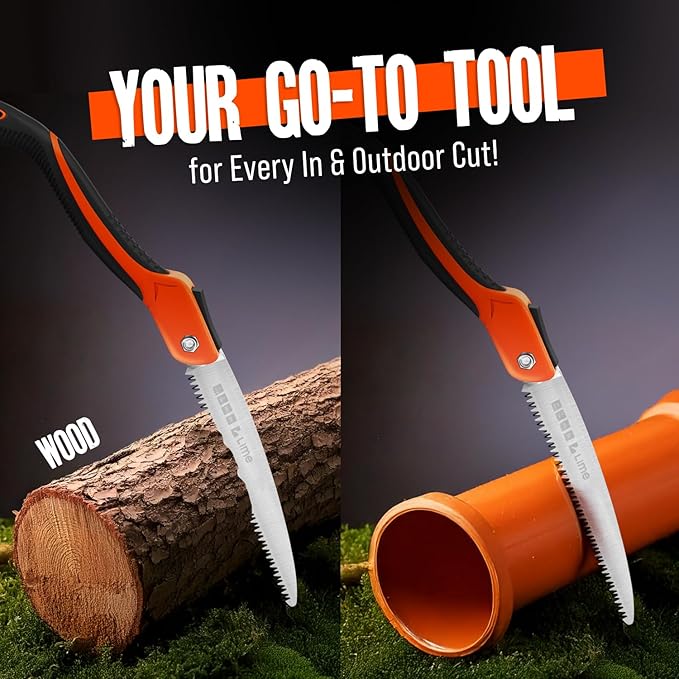 9-Inch Folding Camping Saw - Heavy Duty Pruning Saw with Triple-Cut SK5 Blade, 7 TPI Razor Teeth for Tree Trimming, Wood Cutting, Camping, Bushcraft, and Gardening Work
