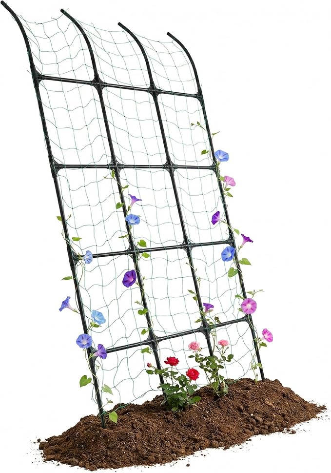 7.2ft Leaning Garden Trellis, No-Drill Lean-to Design for Climbing Plants | PE-Coated Galvanized Steel Plant Support for Flowers & Vegetables, Rust-Proof & Space-Saving Vertical Gardening