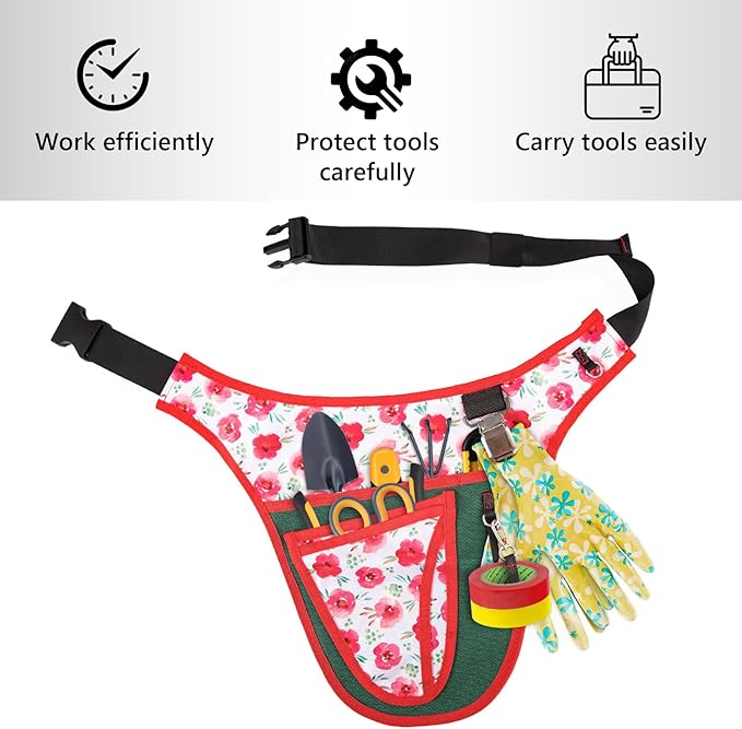 Garden Tool Belt for Women,Gardening Tool Pouch Apron with Pockets,Tool Belt Pouch Organizer,Gardening Gifts for Women,Garden Waist Bag,Belt Apron (28.47 x 33cm)
