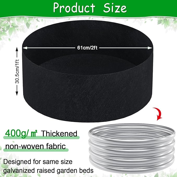 Round Fabric Galvanized Raised Garden Bed Liner, 2x2x1 Feet Outdoor Garden Planting Bags for Vegetables, Flowers, Herbs, and Succulents