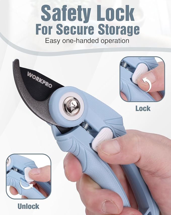 WORKPRO 2 Pack Garden Pruning Shears, 6.9" Bypass & Straight Shears, Premium Gardening Clippers for Flowers, Plants, and Fruit Trimming, Blue