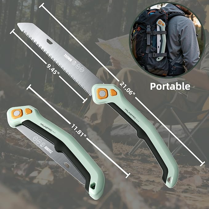 PrunePro Folding Hand Saw SK5 Blade for Tree Trimming Gardening Camping | 3 Adjustable Cutting Angles | Sharp Triple-Cut Blade | Ergonomic Non-Slip Grip | Foldable Pruning Wood Cutting Saw