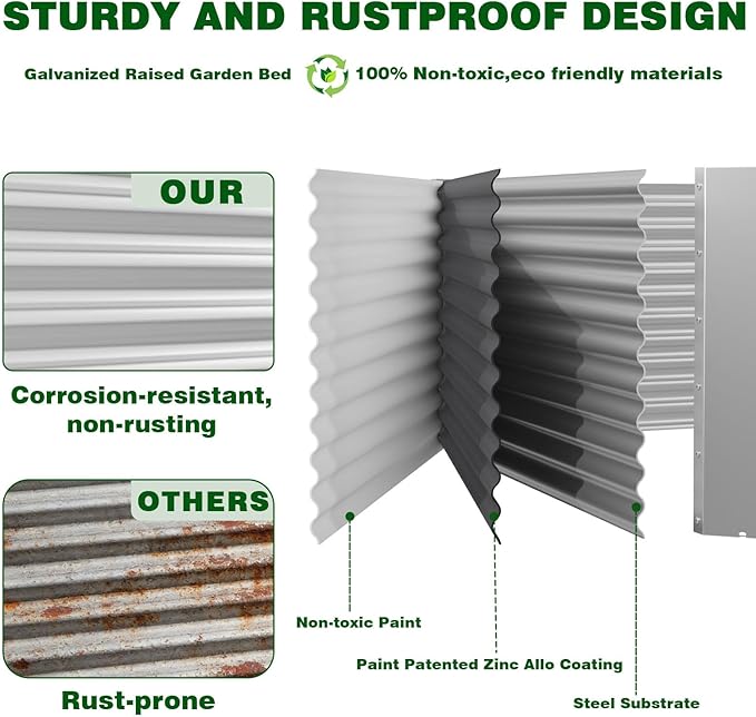 4 Pcs 8 x 4 FT Galvanized Steel Raised Garden Bed, Outdoor Planter Box for Easy DIY & Clean - Large Metal Garden Beds for Backyards, Terraces & Balconies