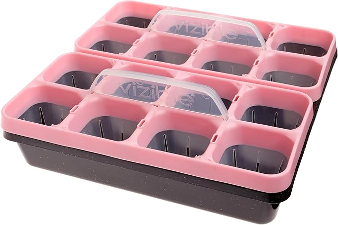 Vizible 16-Cell Seed Starting Tray Caddy | Reuseable Clear Cell Design | Perfect for Vegetables Including Tomatoes and Peppers, Flowers and Herbs (Aster Pink)