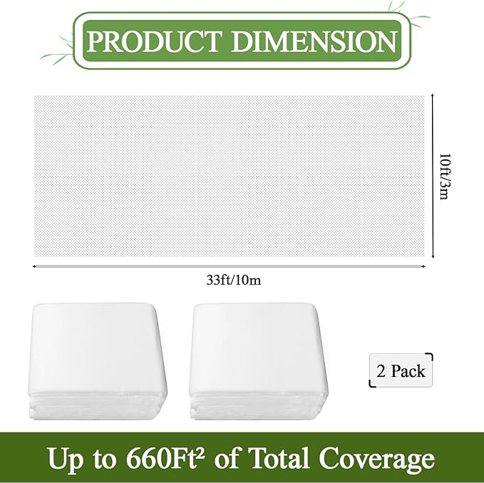 ZYNERY 2 Pack Plant Covers Freeze Protection, 1.2oz/yd² Frost Cloths for Outdoor Plants, Garden Cover Floating Row Covers, Plant Covers for Winter, Frost Blankets for Outdoor Plants - 10 x 33 Ft