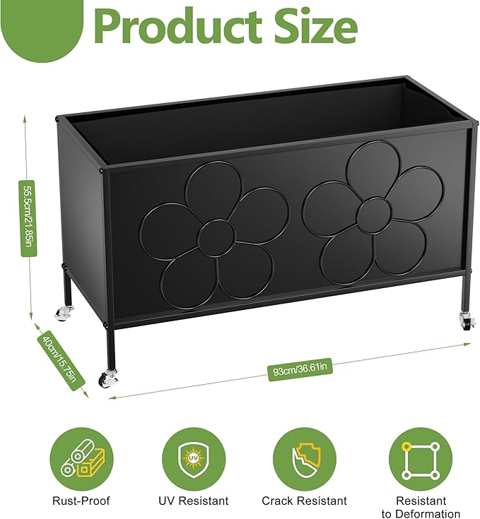 Metal Raised Garden Bed with Fabric Iiner for Plants Vegetables Flower Planter Box for Backyard Patio Outdoor 36.61x15.75x21.85in(Black)