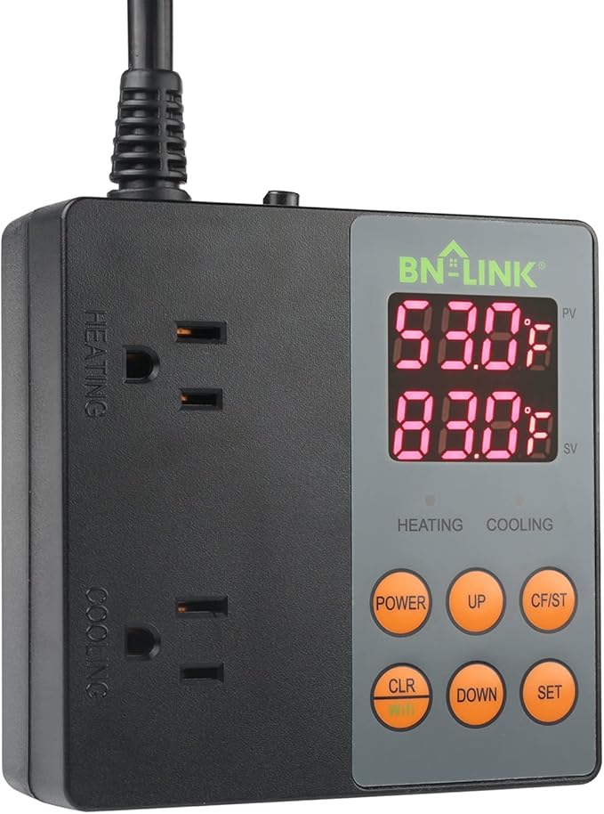 BN-LINK Smart WiFi Digital Temperature Controller Heating Cooling, Works with Alexa and Google Home. For Reptiles Aquarium Carboy Homebrew Breeding Fermenter Seed Germination °C/°F -40-176°F 15A/1875W