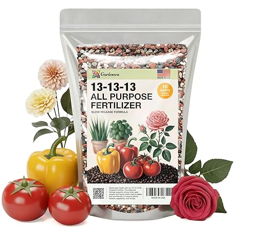 Professional 13-13-13 All Purpose Garden Fertilizer – All Purpose Plant Food 13 13 13 for Outdoor Grass, Vegetables, Roses, Flowers, Shrubs, Trees. Lawns, Gardens, Potted Plants (10 QUARTS)