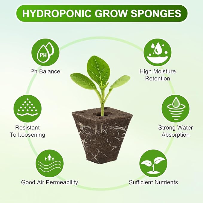 M METERXITY 50-Pack Grow Sponges, 1.4x1x1.5 Inch Replacement Root Growth Sponges Seed Pods for Plant Rooting/Seed Germination/Hydroponic Gardens System Supplies, Starter Plug for Seeds