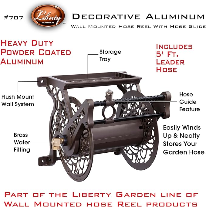 Liberty Garden Products Garden 707 Decorative Wall Mount Garden Guide Hose Reel, Bronze