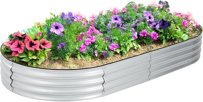 Backyard Expressions Home Galvanized Raised Garden Bed Kit 8x4x1ft, Planter Box Raised Garden Beds Outdoor, Easy Assembly Metal Raised Bed for Gardening Vegetables, Fruits, Flowers - Silver