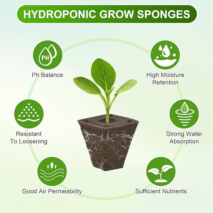 M METERXITY 50-Pack Grow Sponges, 1.5x0.8x1.5 Inch Replacement Root Growth Sponges Seed Pods for Plant Rooting/Seed Germination/Hydroponic Gardens System Supplies, Starter Plug for Seeds