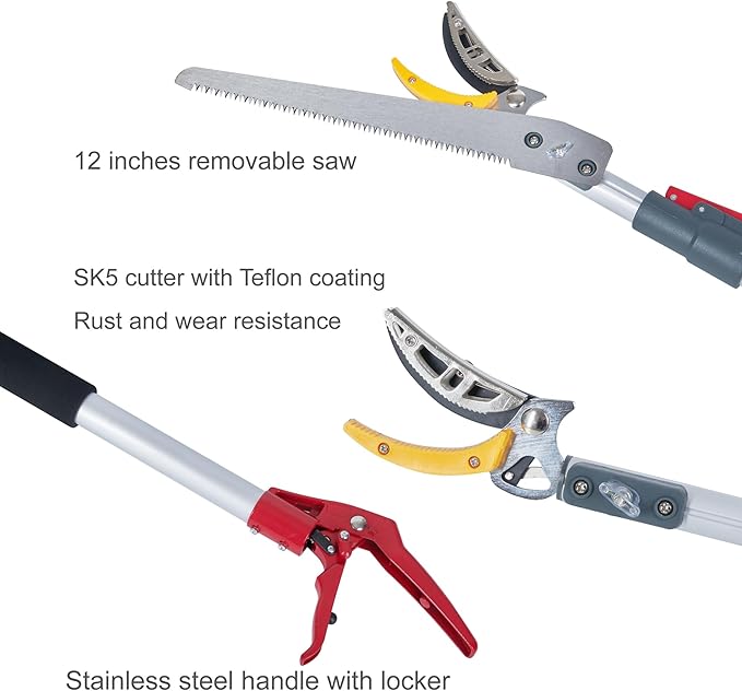 Soft Home 4.6-10 Ft Long Reach Tree Pruner Extendable, Fruit Picker, Telescoping Tree Pruner, Fruit Tree Branch Trimmers Long Handled Pruner, Cut and Hold Pruner