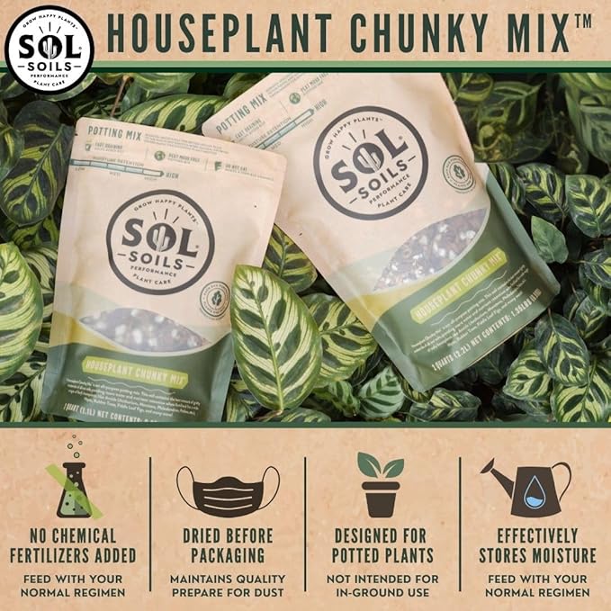 Sol Soils Chunky Houseplant Mix - Fast Draining Soil for Indoor Plants with Coco Coir Chips, Perlite, & Pumice - 1 Quart