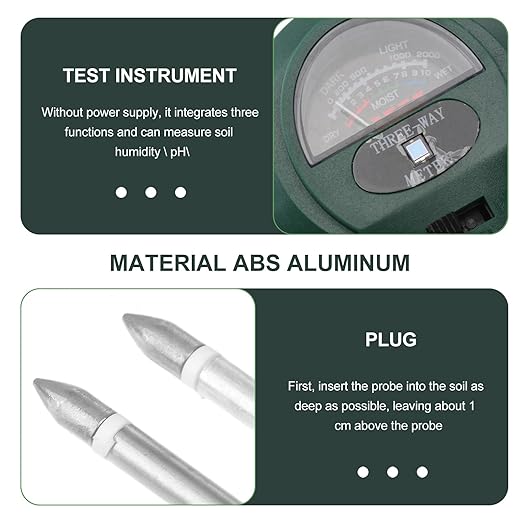 Homoyoyo 3-in-1 Soil Tester with Ph Meter, Moisture and Light Sensor for Gardening, Mini Soil Detector Plant Humidity Monitor for Indoor and Outdoor Lawn, No Battery Required