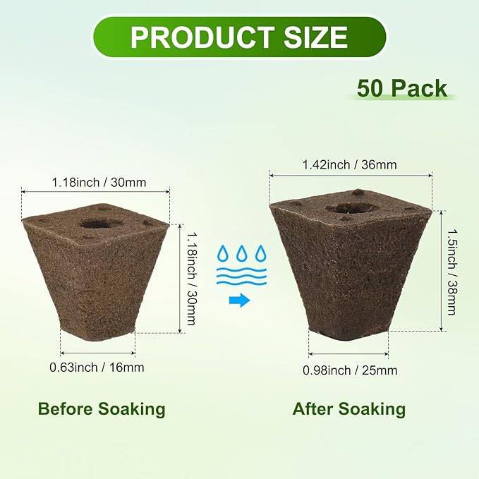 M METERXITY 50-Pack Grow Sponges, 1.4x1x1.5 Inch Replacement Root Growth Sponges Seed Pods for Plant Rooting/Seed Germination/Hydroponic Gardens System Supplies, Starter Plug for Seeds