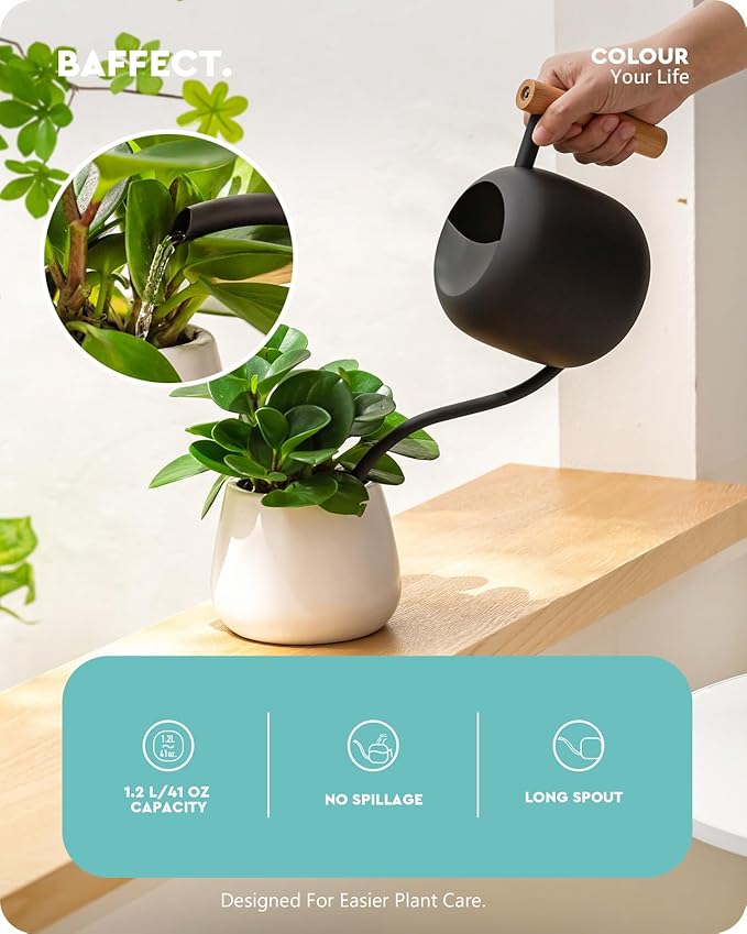 Baffect Indoor House Plants Watering Can Set, Include 41oz Metal Long Spout Watering Can & 13.5oz Dark Glass Misting Spray Bottle, Water Spray Bottle with Adjustable Nozzle Ideal for Bonsai, Orchid