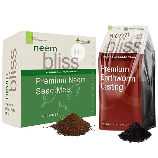 Worm Bliss (1 Gallon) + Neem Bliss (5lbs) - Worm Castings for Plants & Neem Cake for Plants - Neem Seed Meal - Neem Meal Fertilizer - Neem Powder for Plants - Earthworm Castings Organic Fertilizer