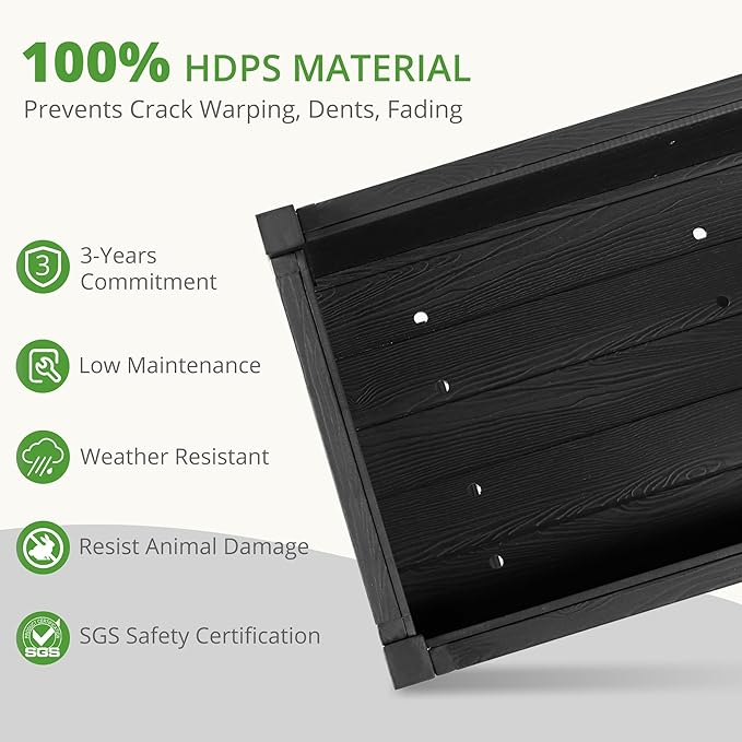 LUE BONA Raised Garden Bed with Tools, 45*18*29 in, Poly Elevated Planter Box with Legs And Storage Shelf, Weather Resistant, 3-Year Warranty, Standing Growing Bed Herb Planter for Vegetable, Black