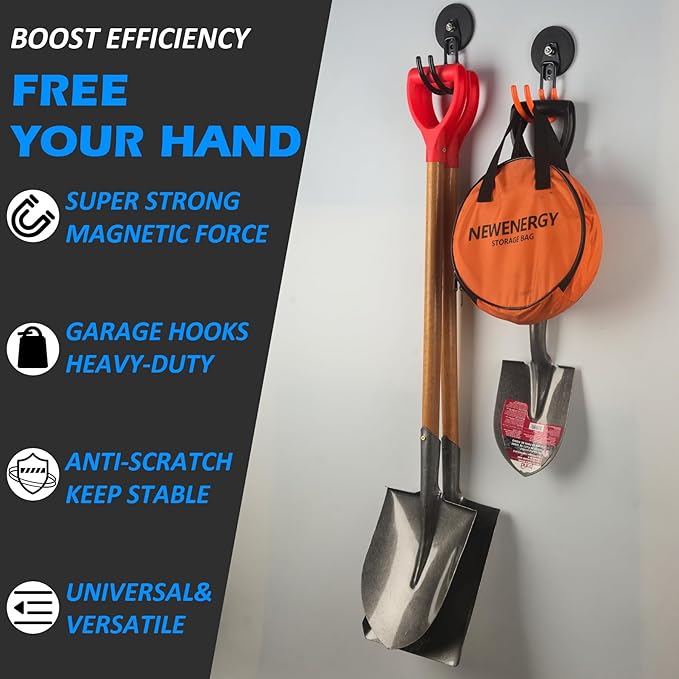 MUTUACTOR Updated Magnetic Hook Heavy Duty,40lbs 2-Pack Super Strong Magnet Garage Hook,Anti-Scratch Large Magnets Hook for Hanging Impact Drivers Trailer Cord Shovel Tool Organizer