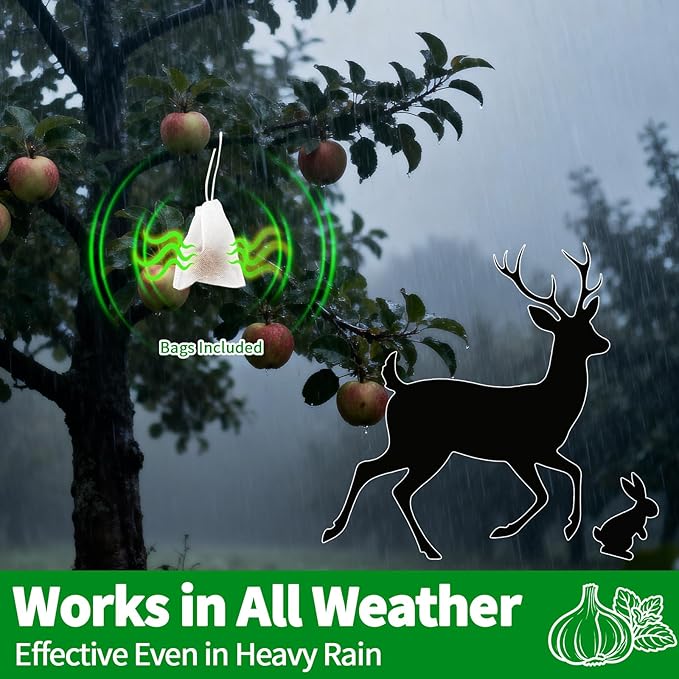 Deer & Rabbit Repellent Balls, 10 Pack Natural Plant-Based Formula with Peppermint & Garlic Oils, Long-Lasting Outdoor Animal Deterrent, Non-Woven Drawstring Pouches for Yard, Garden & Plants
