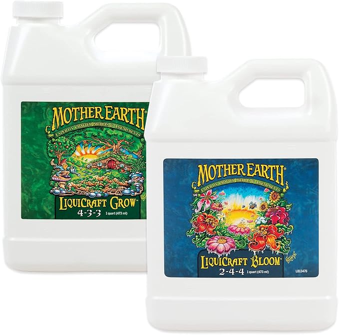 Mother Earth Products LiquiCraft Grow 4-3-3 and Mother Earth LiquiCraft Bloom 2-4-4 Liquid Fertilizer Bundle, 1 Quart Each,White